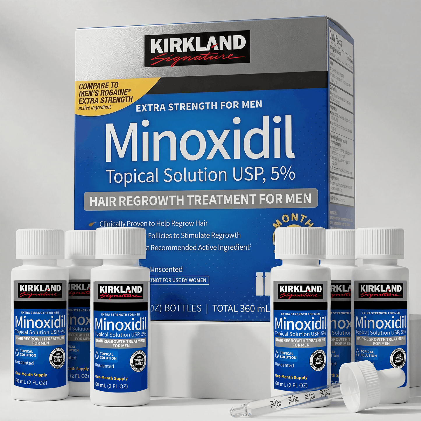Kirkland Signature Minoxidil Liquid Extra Strength Hair Regrowth Treatment for Men, 5% Topical Solution, 6 Months Supply