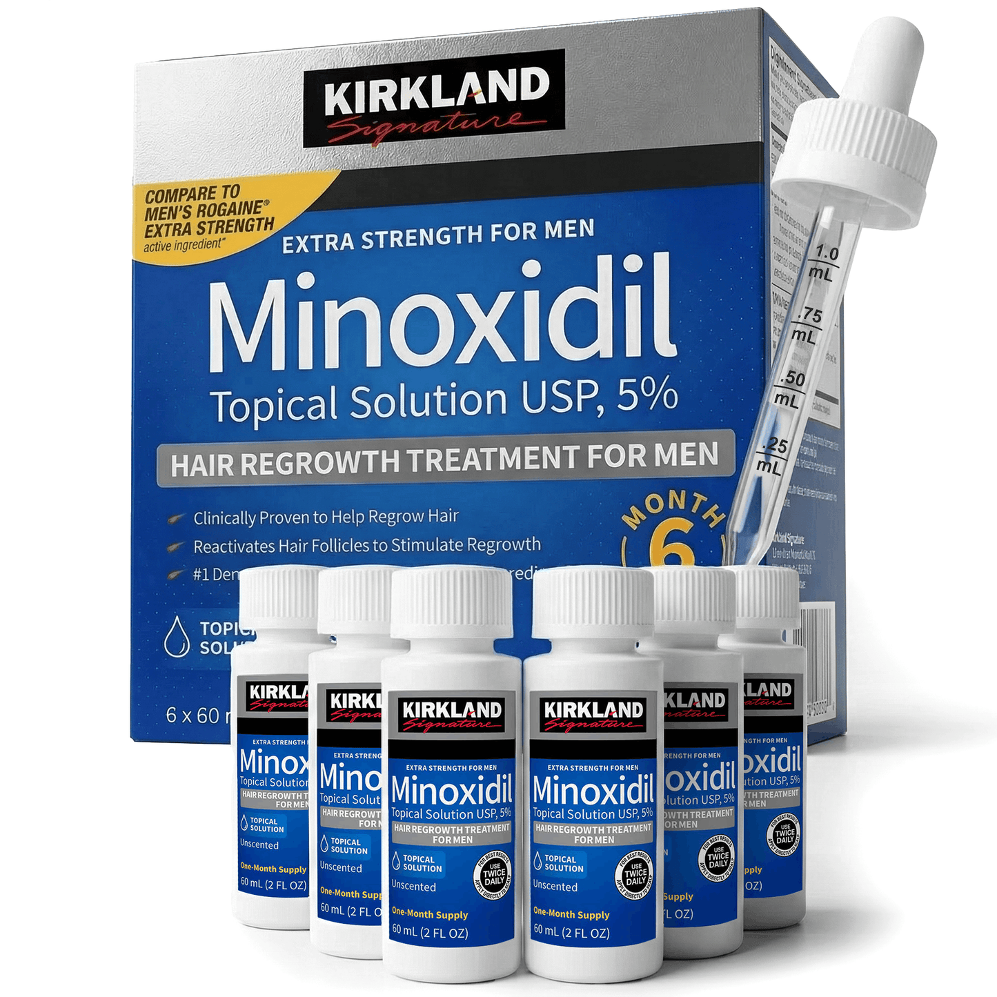Kirkland Signature Minoxidil Liquid Extra Strength Hair Regrowth Treatment for Men, 5% Topical Solution, 6 Months Supply